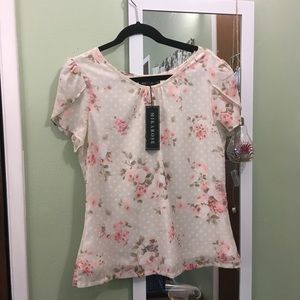 NWT MIKAROSE POLKA DOT FLORAL PINK CREAM BLOUSE